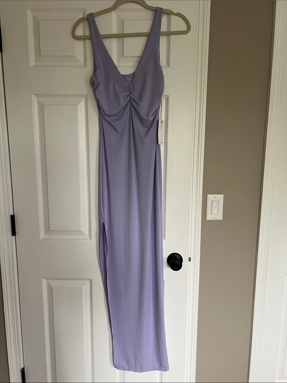 Riot Swim Pale Lavender V-Neck Maxi Dress with Side Slit